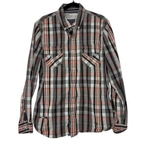 Levi's Plaid Button Down Shirt Mens Large Gray Orange Long Sleeve Western Casual